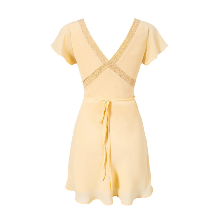 Spring Retro Debutante Classical Lace Stitching V neck Short Sleeve Dress