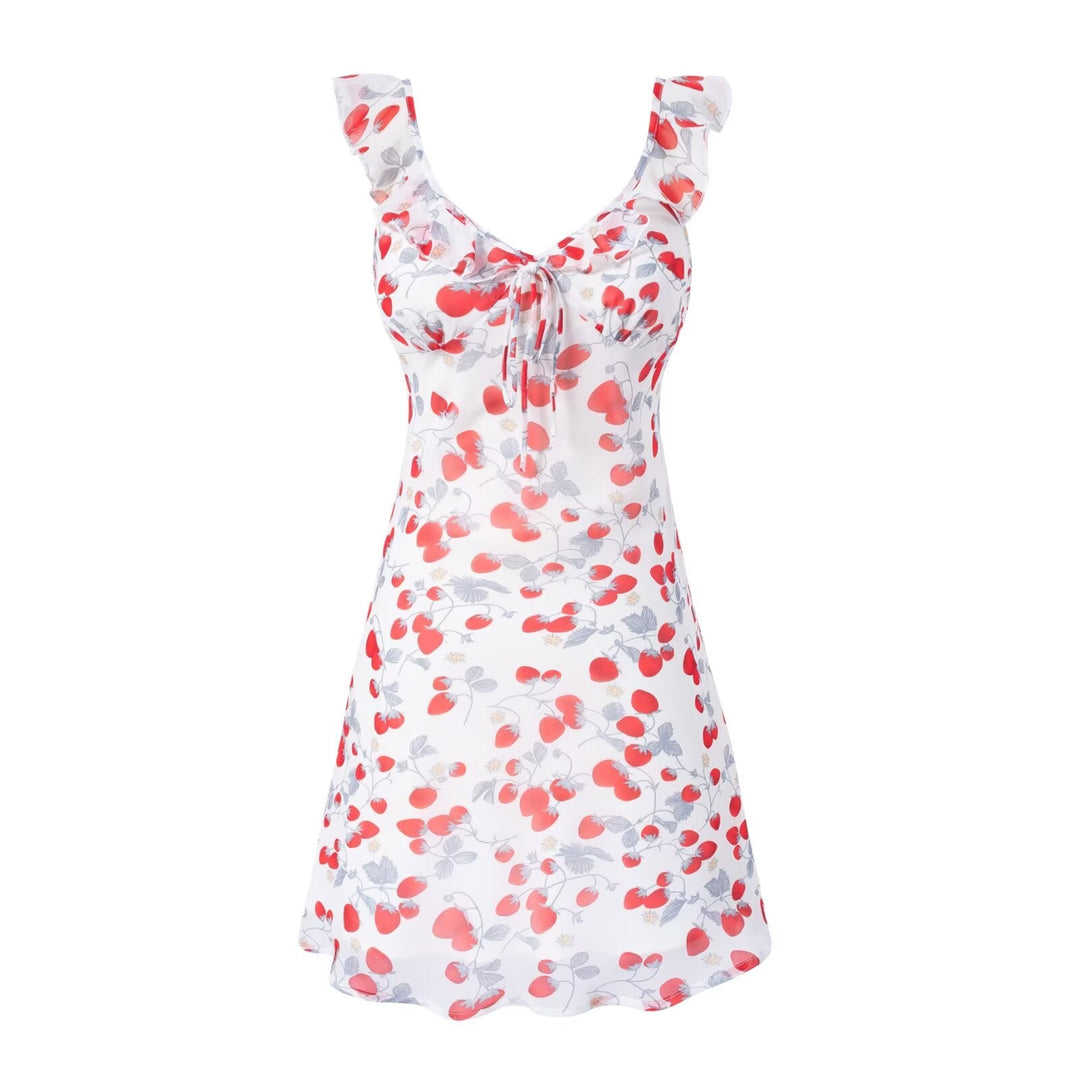 Spring Vacation Summer Cool Casual Floral Printing White Background Short Women Dress