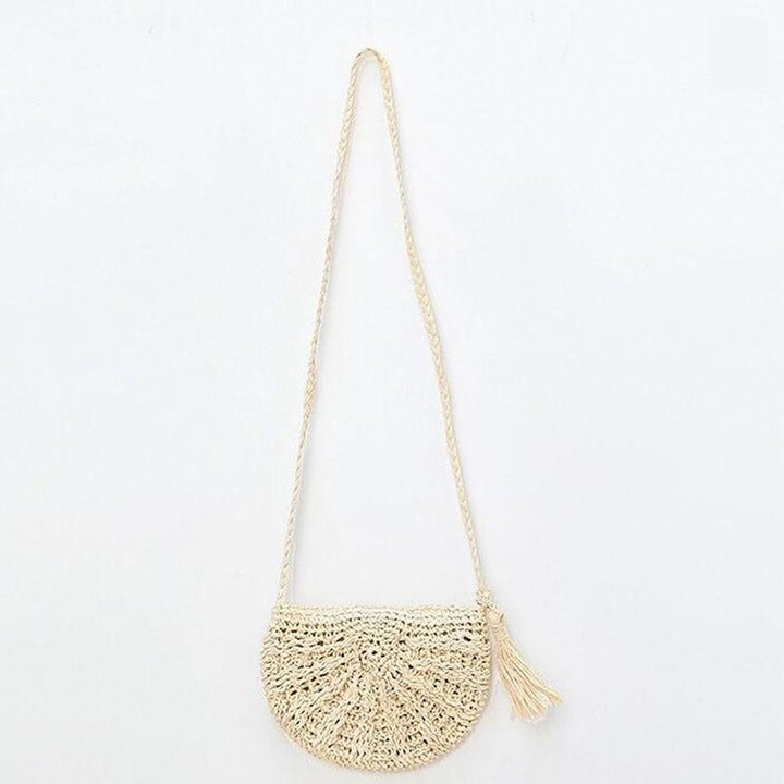 Crossbody Bag Women Handmade Straw Bag Shoulder Tassel Crochet Woven Bag Vacation Beach Bag