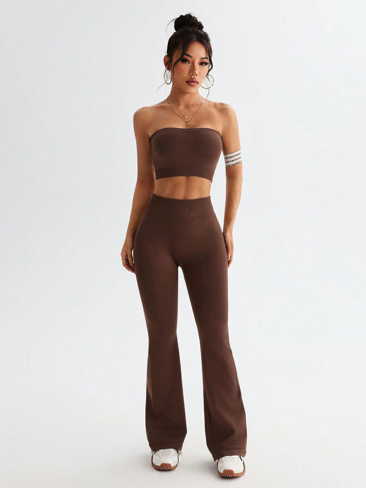 Vest Wide Leg Tight Seamless Hip Lifting Yoga Bell Bottom Pants Two Piece Sets Abdominal Shaping High Waist Bootcut Casual Exercise Yoga Clothes