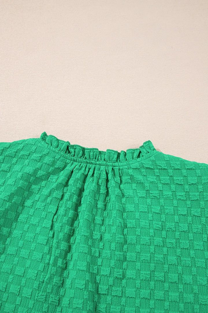 Textured Puff Short Sleeve Notched Top