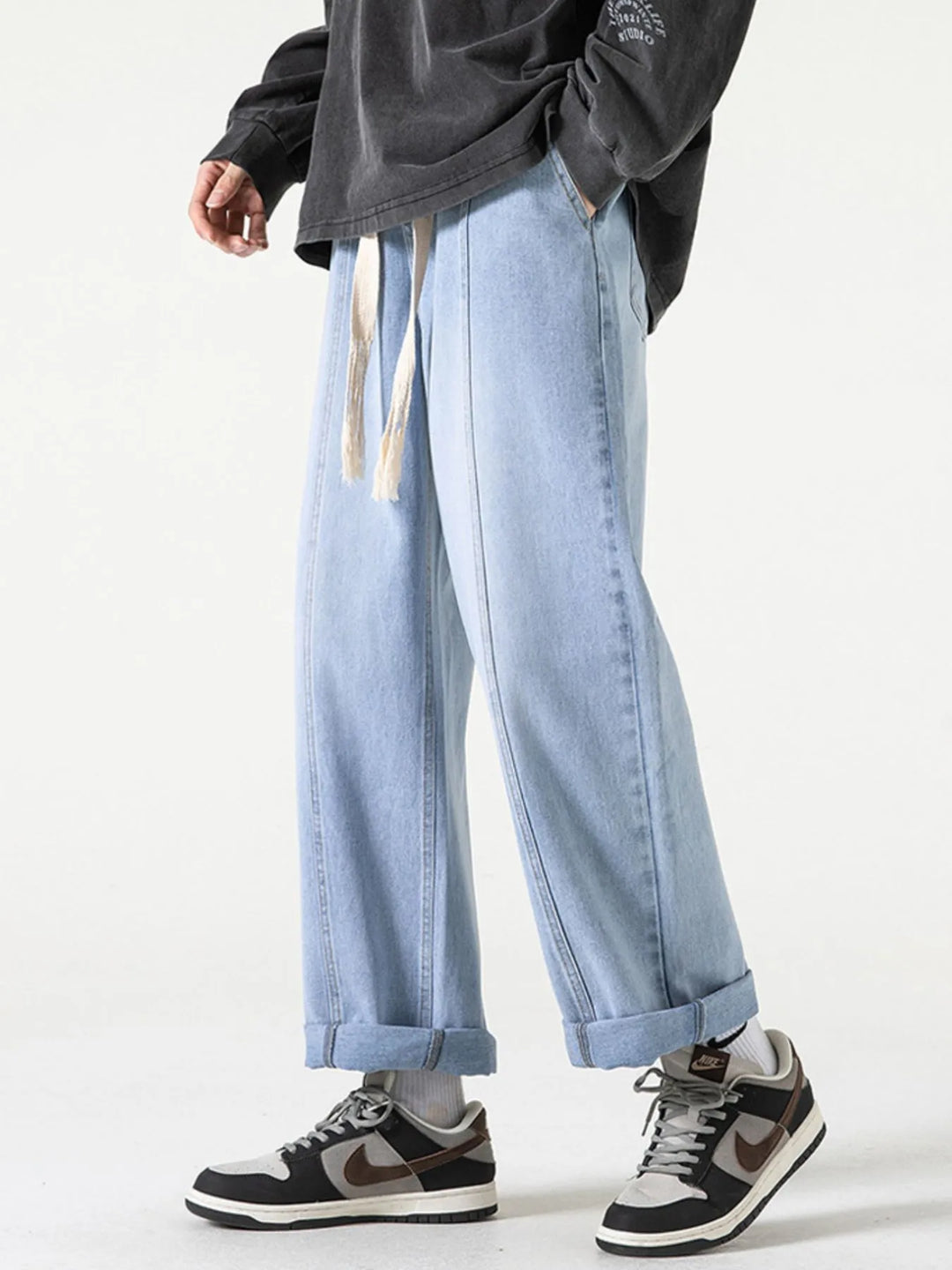 Men's Full Size Drawstring Wide Leg Jeans Plus Size
