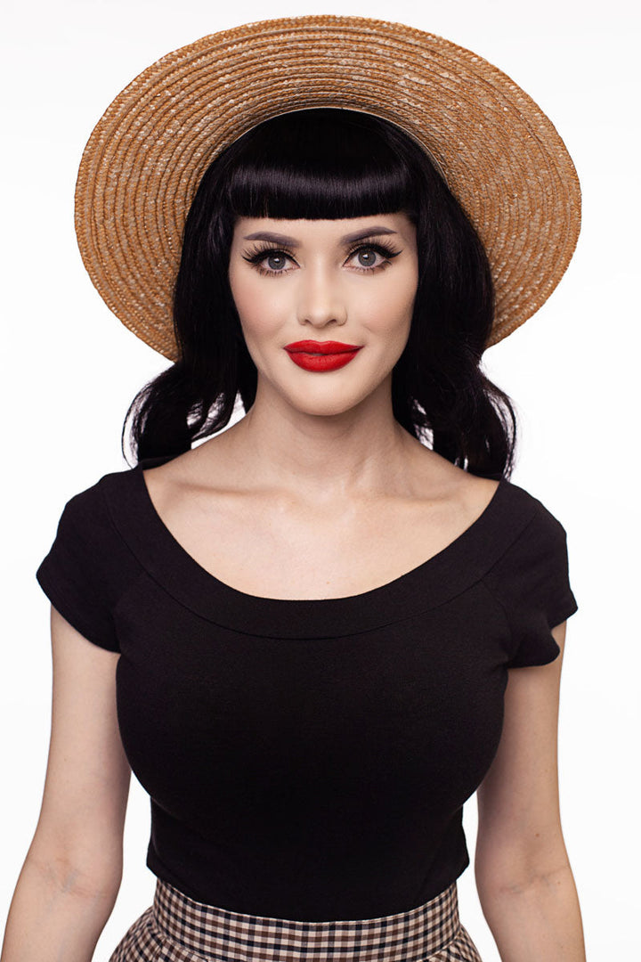 Retro Boat Neck Top in Black