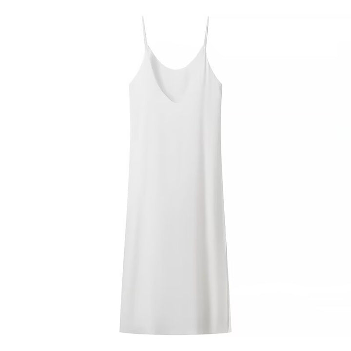 Women Wear Summer Casual Solid Color Satin Double Layer Sling Dress