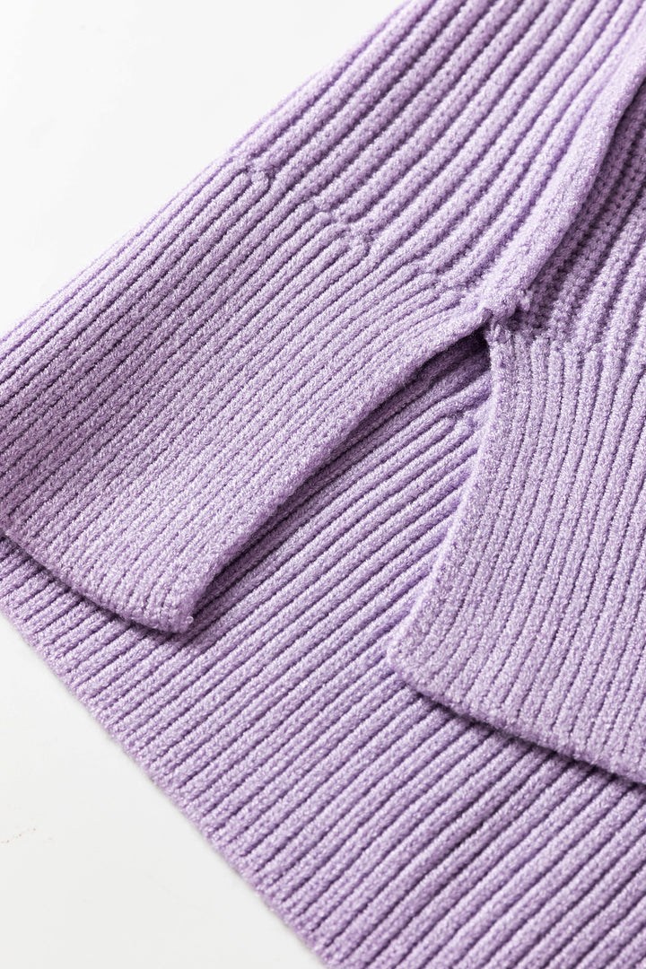 Chestnut Long Sleeve Ribbed Knit Stand Neck Regular Fit Pullover Sweater