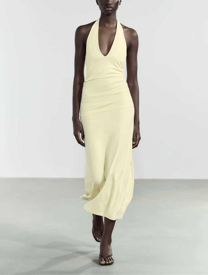 Summer Sexy Slim Fit Bare Back Hanging Collar Dress Women Dress