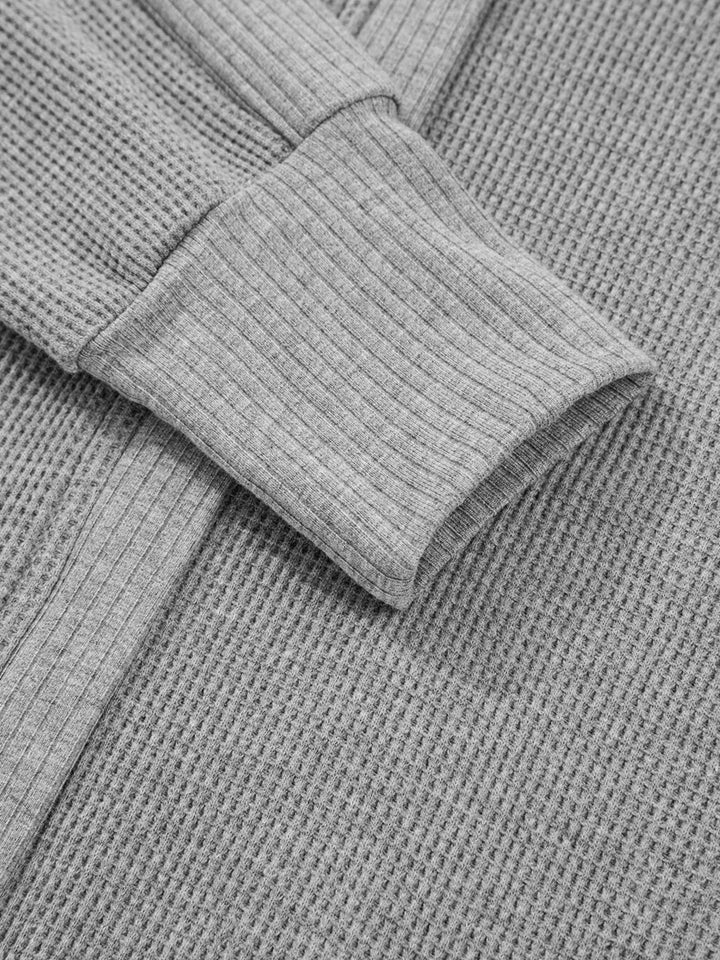 Waffle Splicing Zip Up Front Button Hooded Jacket