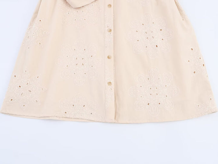 Women Clothing Summer Office Sleeveless Hollow Out Cutout Embroidery Short Dress