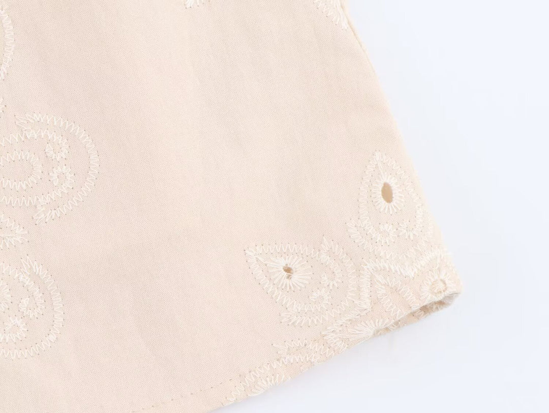 Women Clothing Summer Office Sleeveless Hollow Out Cutout Embroidery Short Dress