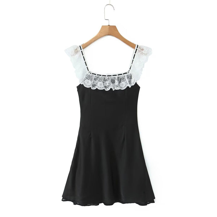 Summer Women Clothing Pure Sexy Ruffled Lace Patchwork Waist Slimming Slimming Dress Short Dresses