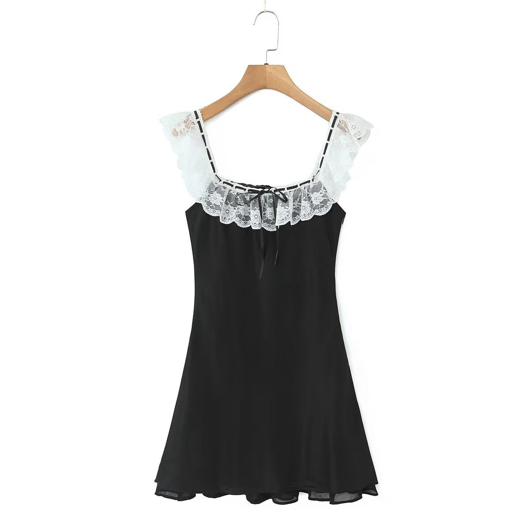 Summer Women Clothing Pure Sexy Ruffled Lace Patchwork Waist Slimming Slimming Dress Short Dresses