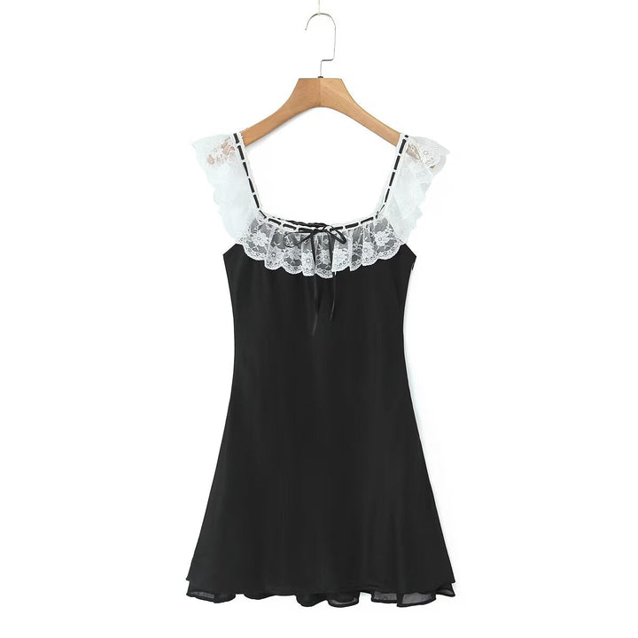 Summer Women Clothing Pure Sexy Ruffled Lace Patchwork Waist Slimming Slimming Dress Short Dresses