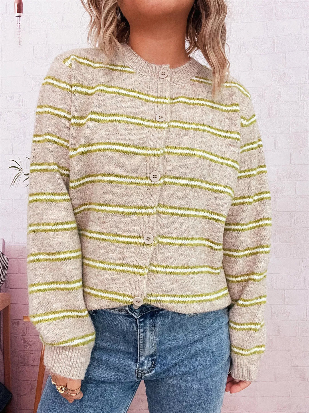 Striped Button-Up Long Sleeve Cardigan