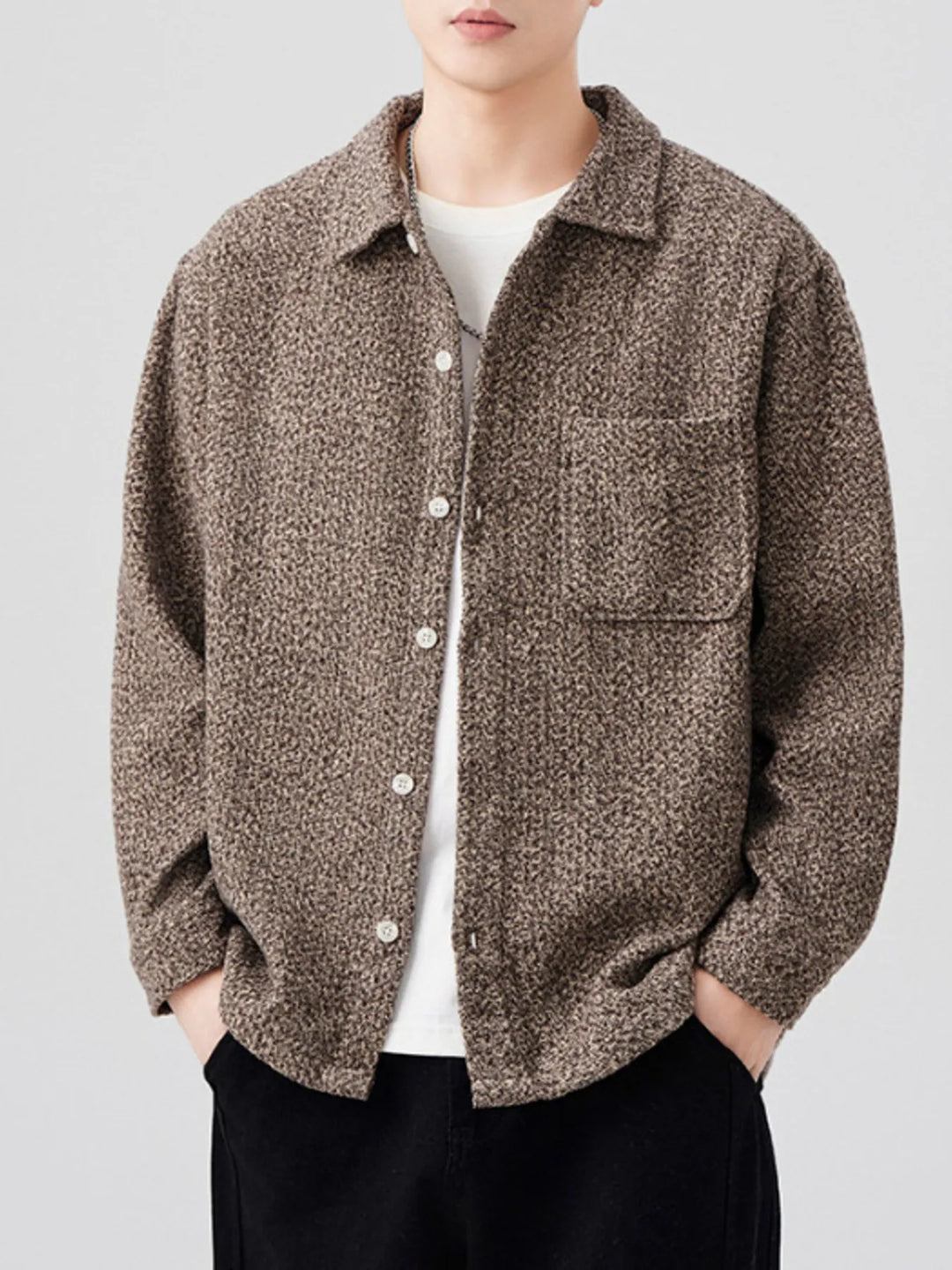 Men's Plus Size Button Up Long Sleeve Shacket