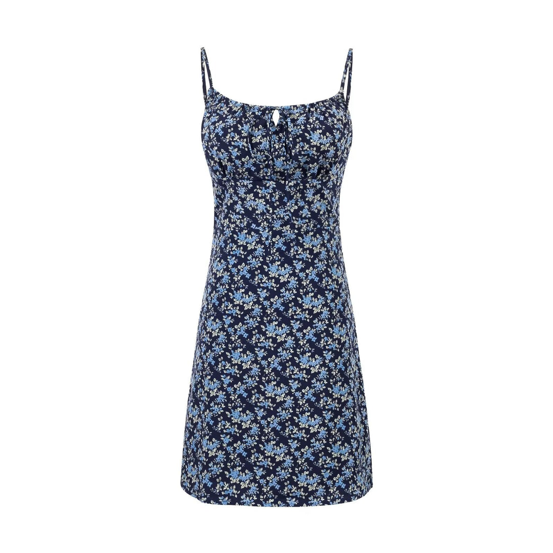 Summer High Waist Slim Floral Print Backless Slip Dress Women Dress