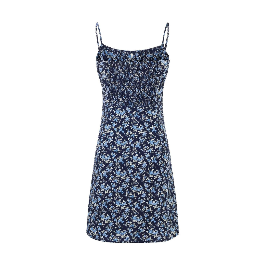 Summer High Waist Slim Floral Print Backless Slip Dress Women Dress
