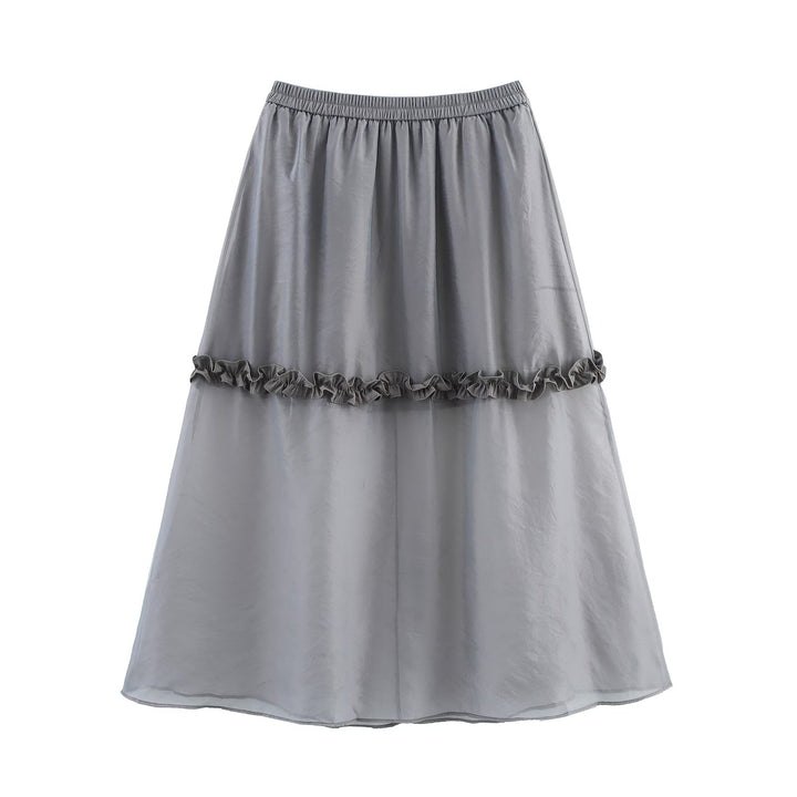 Summer Women Clothing Glass Yarn See through Wooden Ear Elastic Waist Skirt
