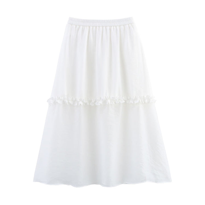 Summer Women Clothing Glass Yarn See through Wooden Ear Elastic Waist Skirt