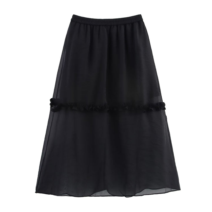 Summer Women Clothing Glass Yarn See through Wooden Ear Elastic Waist Skirt