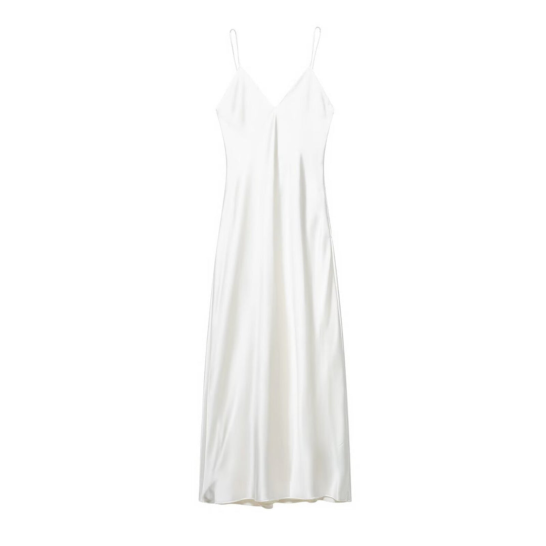 Women Clothing Summer Light Luxury High Texture Silk Satin Texture Midi Dress