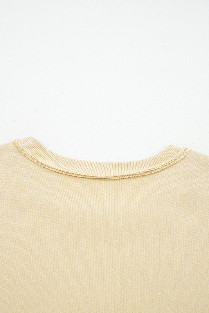 Pale Khaki Floral Applique Baggy Pullover Sweatshirt