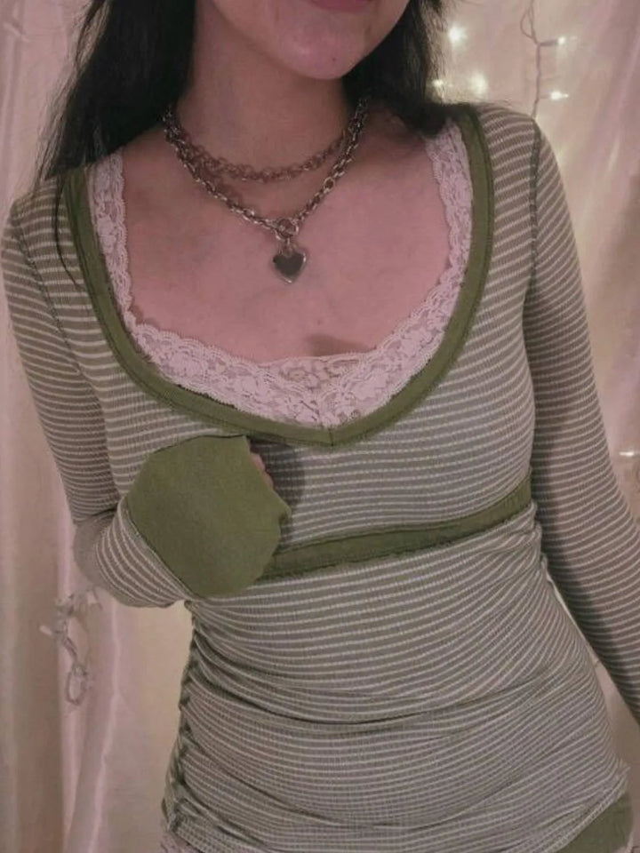 Contrast Striped Long Sleeve T-Shirt