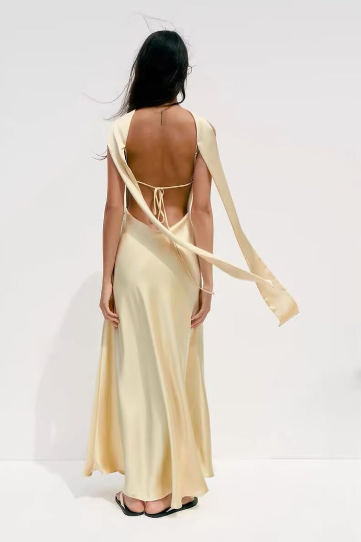 Women Elegant Thin Scarf Silk Satin Texture Dress