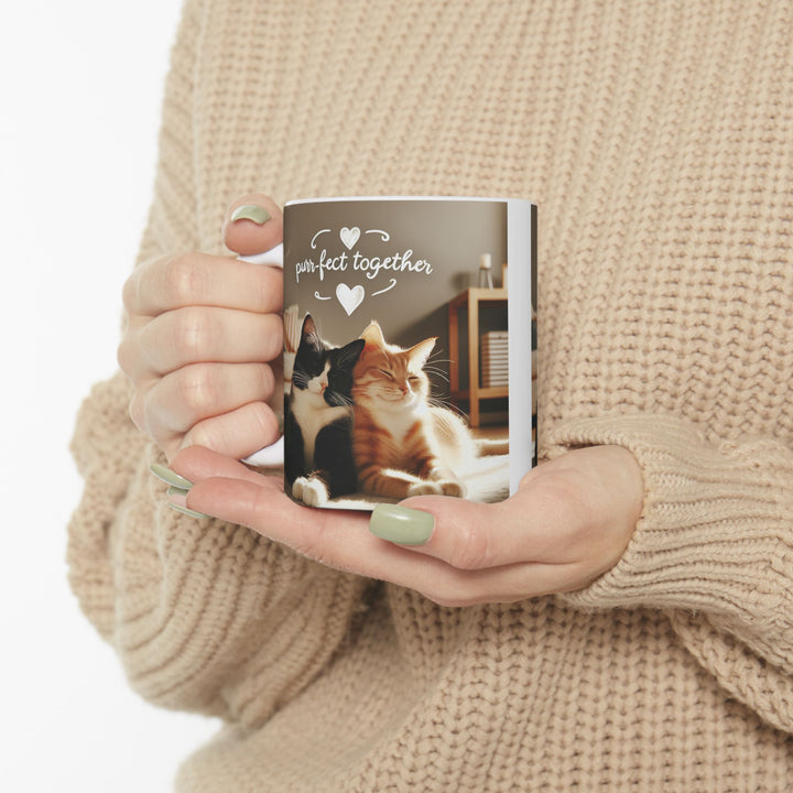 Purrfect Together 11 oz Ceramic Mug  Cute Valentines Day Gift for Cat Lovers