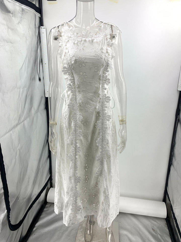 Summer Lace Embroidery Strap Holiday Slim Fit Maxi Dress Women