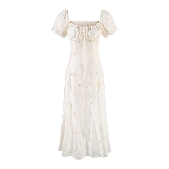Gentle Sexy Dignified Hollow Out Cutout Embroidery Tie Neck Dress Women Summer Holiday Slimming Dress