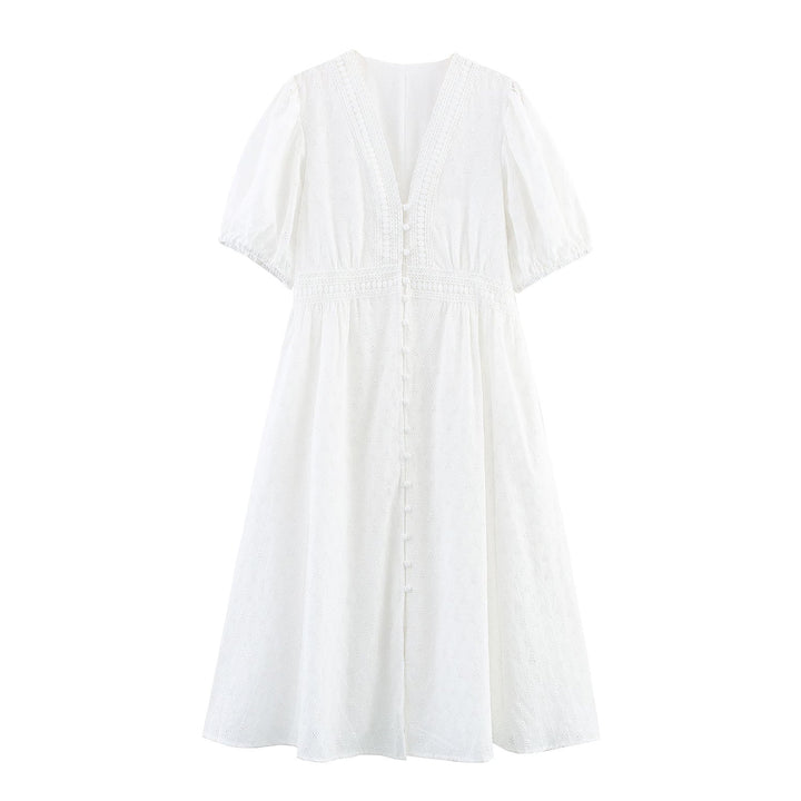 Mid Length Lace Cotton Embroidery Tea Dress