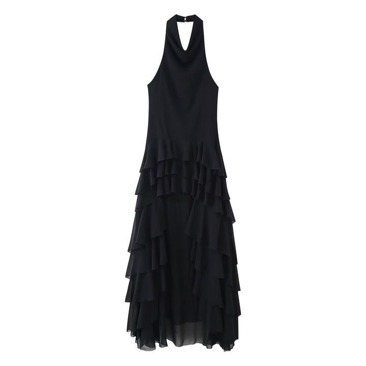 Summer Women Clothing Laminated Decoration Hanging Collar Maxi Dress Women