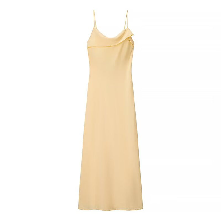 Women Clothing Summer Solid Color Gentle Linen Blend Midi Dress