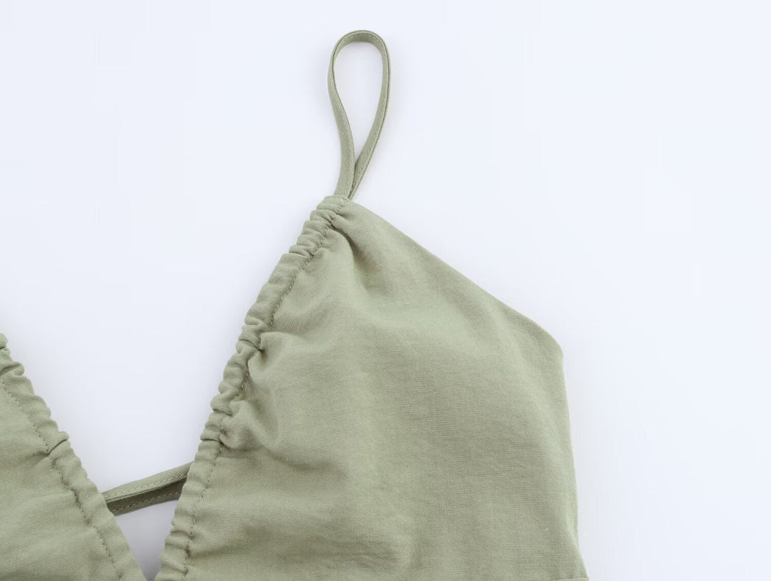 Women Clothing Solid Linen Midi Sling Dress