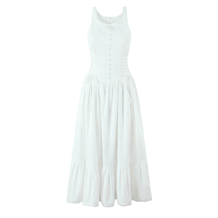 Elegant Sleeveless Dress Summer Slimming Boho Bow Mid Length Dress