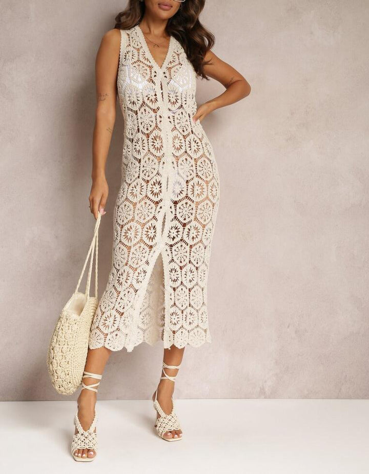 Women Crochet Openwork Blouse With A Stylish Bohemian Style Cardigan