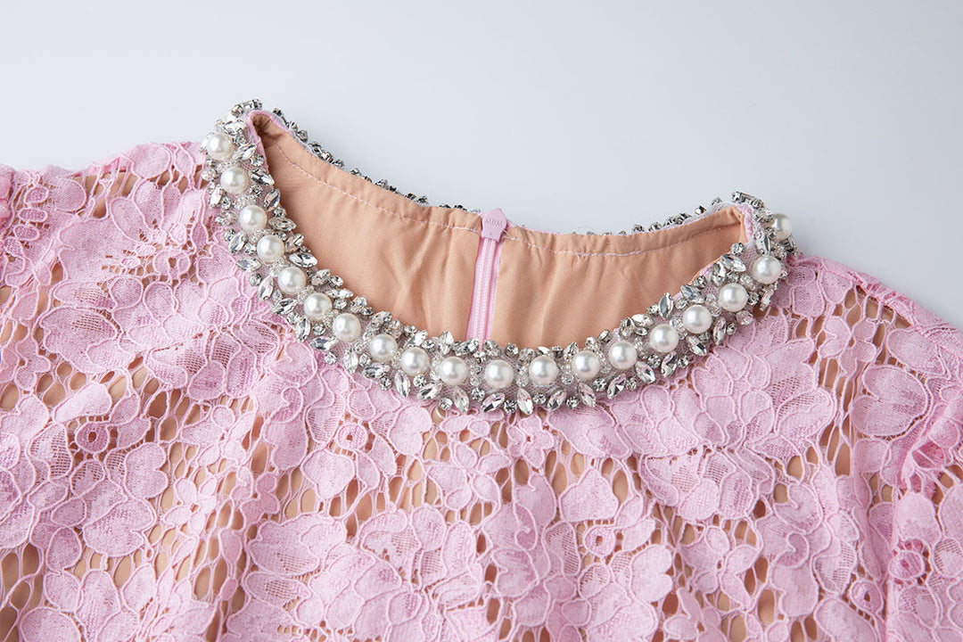 Women Spring Summer Lace Round Neck Dress