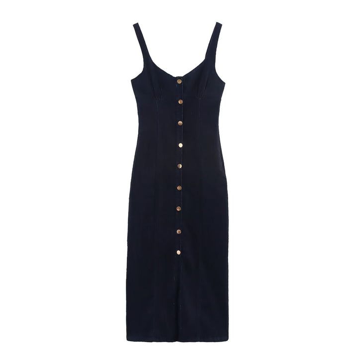 Women Clothing Denim Midi Length Sling Dress