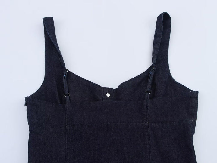Women Clothing Denim Midi Length Sling Dress