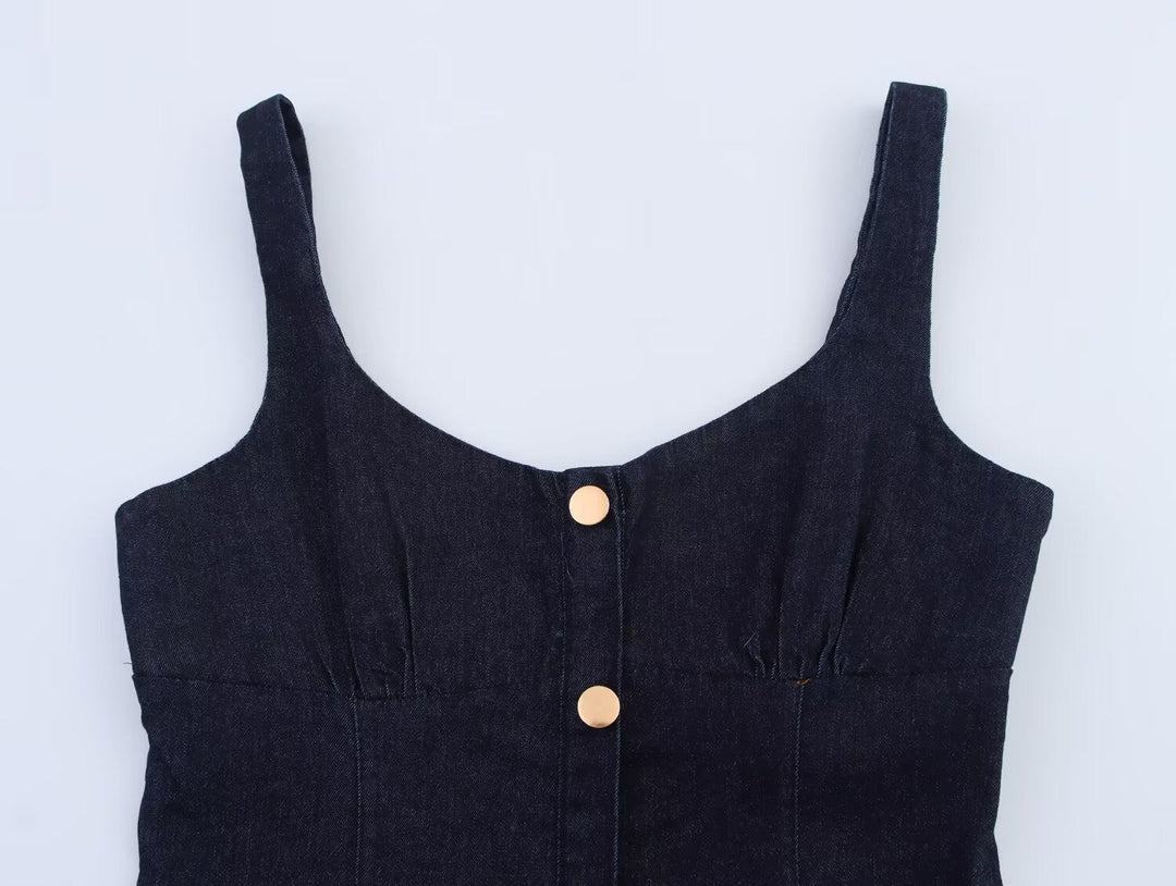Women Clothing Denim Midi Length Sling Dress