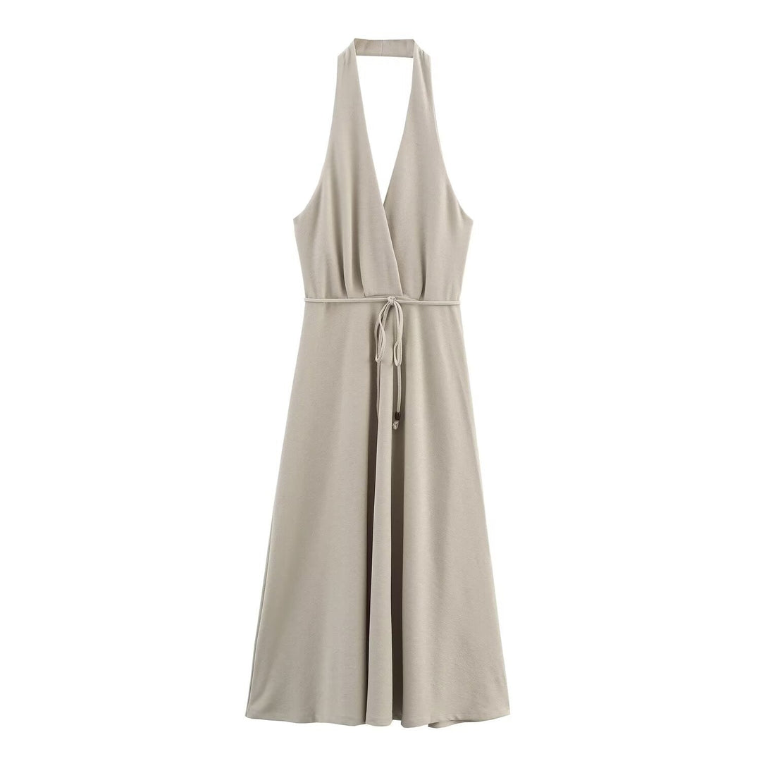 Women Clothing at Series Belt Hanging Collar Backless Dress