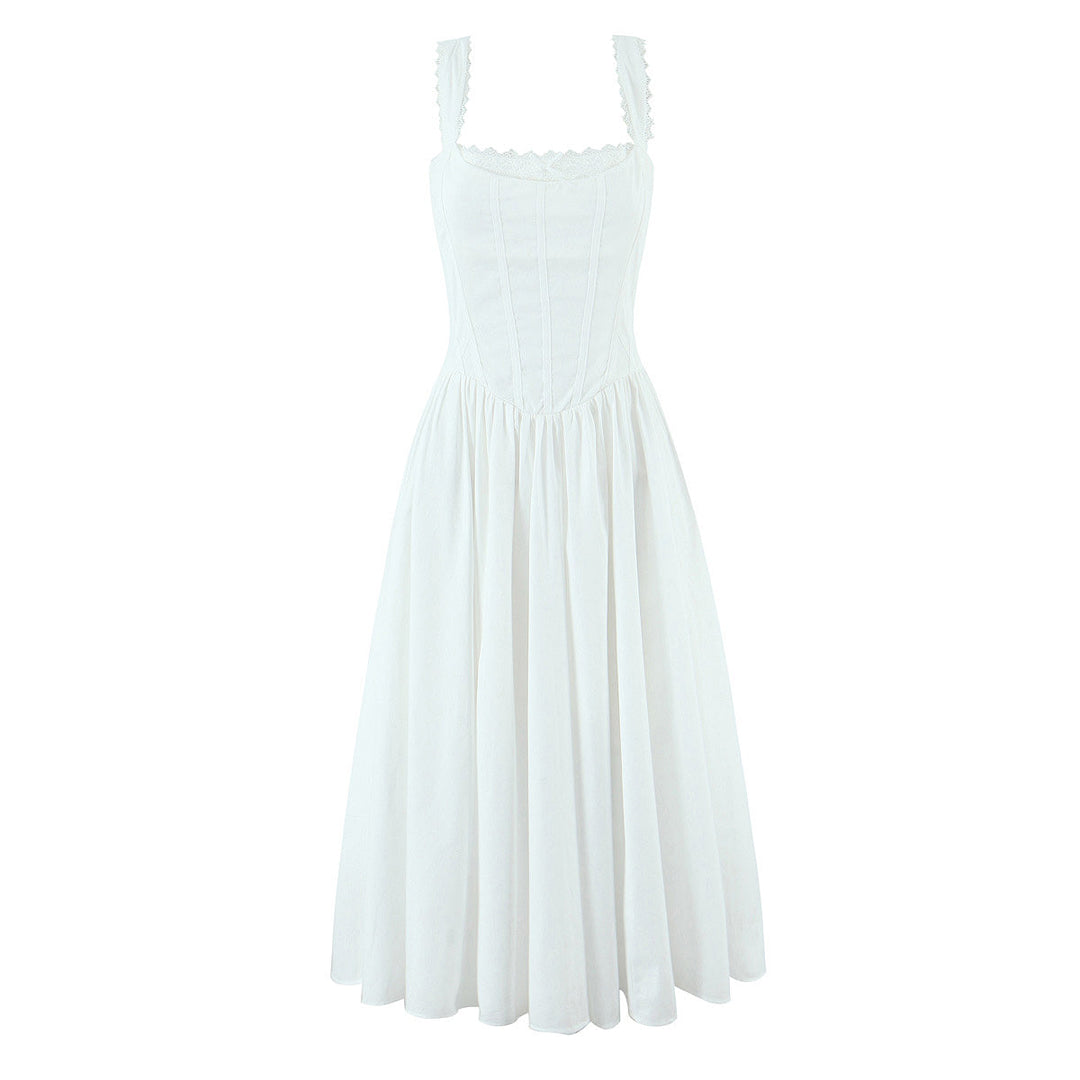 Elegant Floral Lace Lace Sling Dress Dress Summer Cinched Waist Slim Fit Midi Dress Women