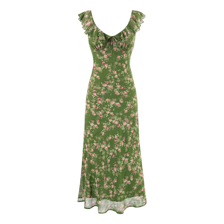 Tea Break Green Shivering Dress Women Summer Vacation V neck Sexy Cinched Slimming Maxi Dress
