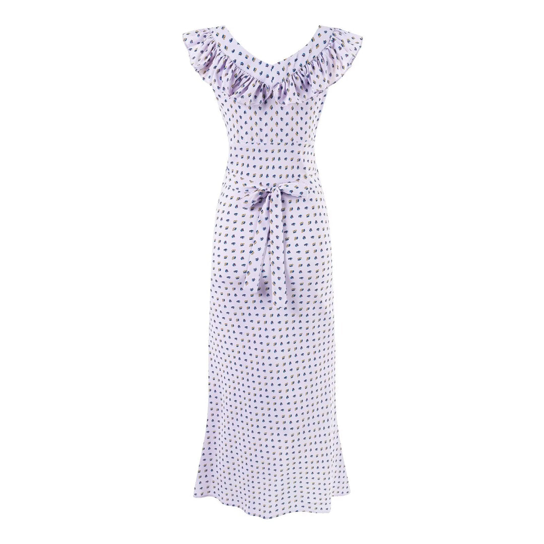 Summer Sexy Square Neck Ruffled Waist Trimming Printing Sheath Dress