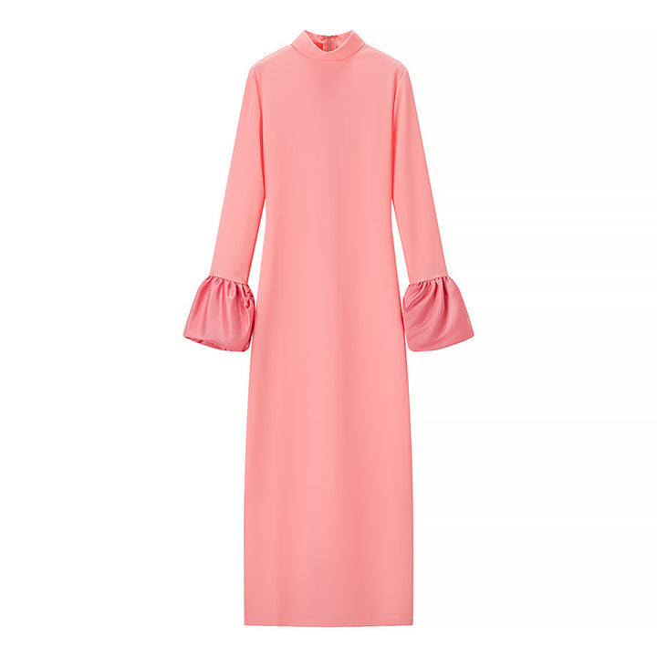 Sexy Half High Collar Patchwork Sleeve Floor Length Dress