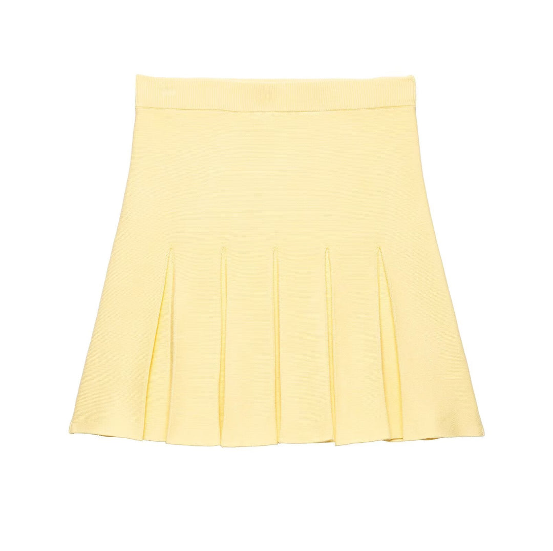 Jewelry Knitted Top Wide Pleated Knitted Mini Skirt Two Piece Sets