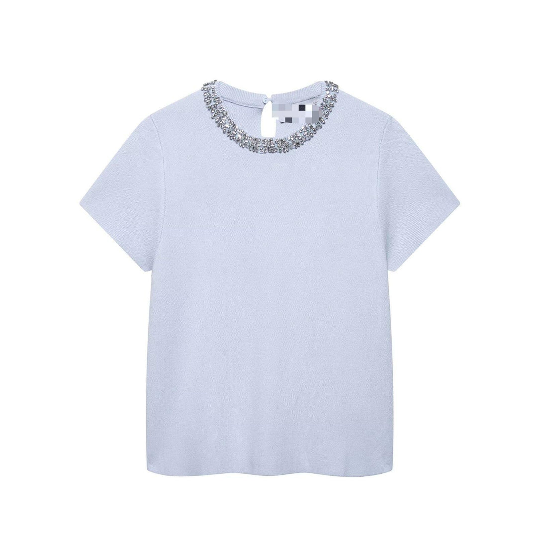 Jewelry Knitted Top Wide Pleated Knitted Mini Skirt Two Piece Sets