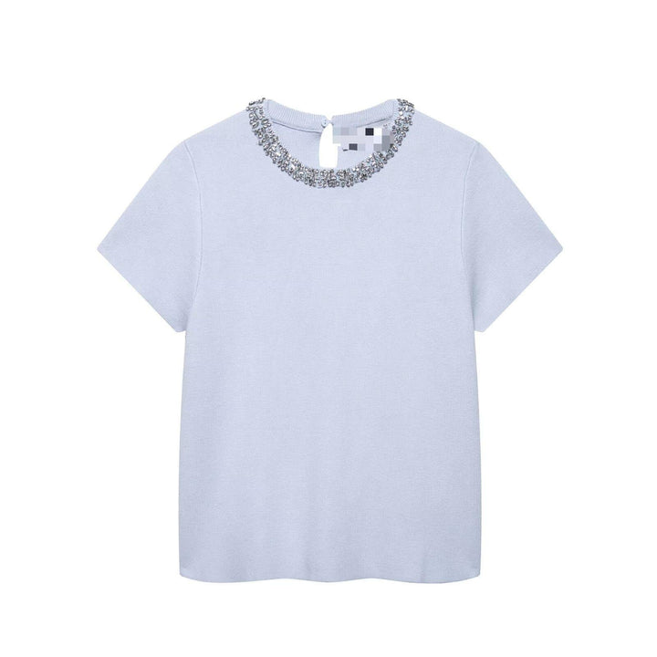 Jewelry Knitted Top Wide Pleated Knitted Mini Skirt Two Piece Sets