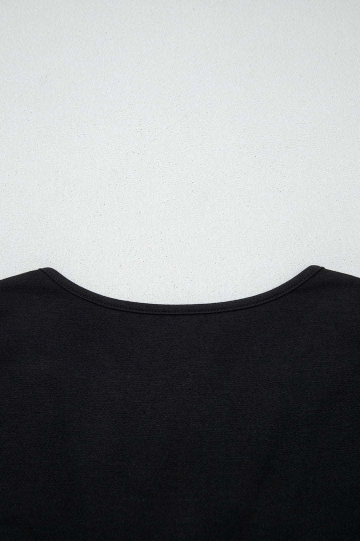 Black Plus Size Solid Color Bow Tie Peplum Tank Top