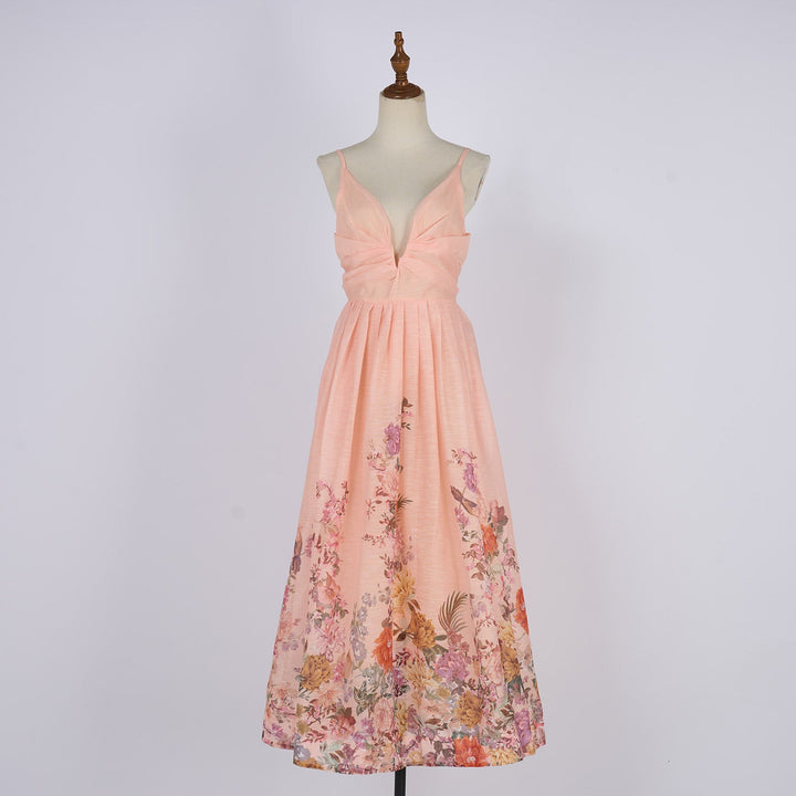 Women Summer Halter Floral Sleeveless Design Maxi Dress